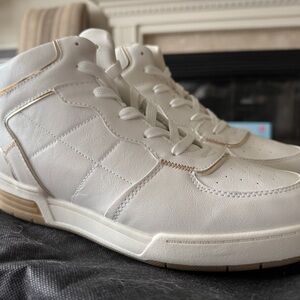 Women’s White and Gold High-Top Sneakers